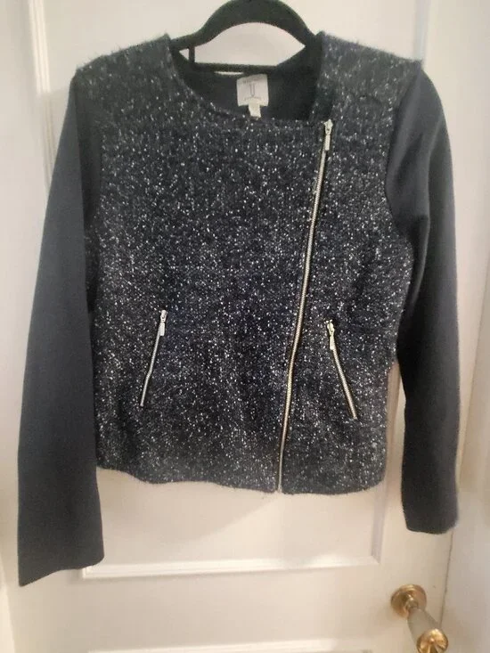 Tristan Mixed Media Tweed Moto Jacket - Black/Gray - Size M - Picture 1 of 6